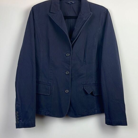 Vintage Lands End Womens Notched 3-Button Front Single Breasted Coat Blue 12 - Picture 2 of 11